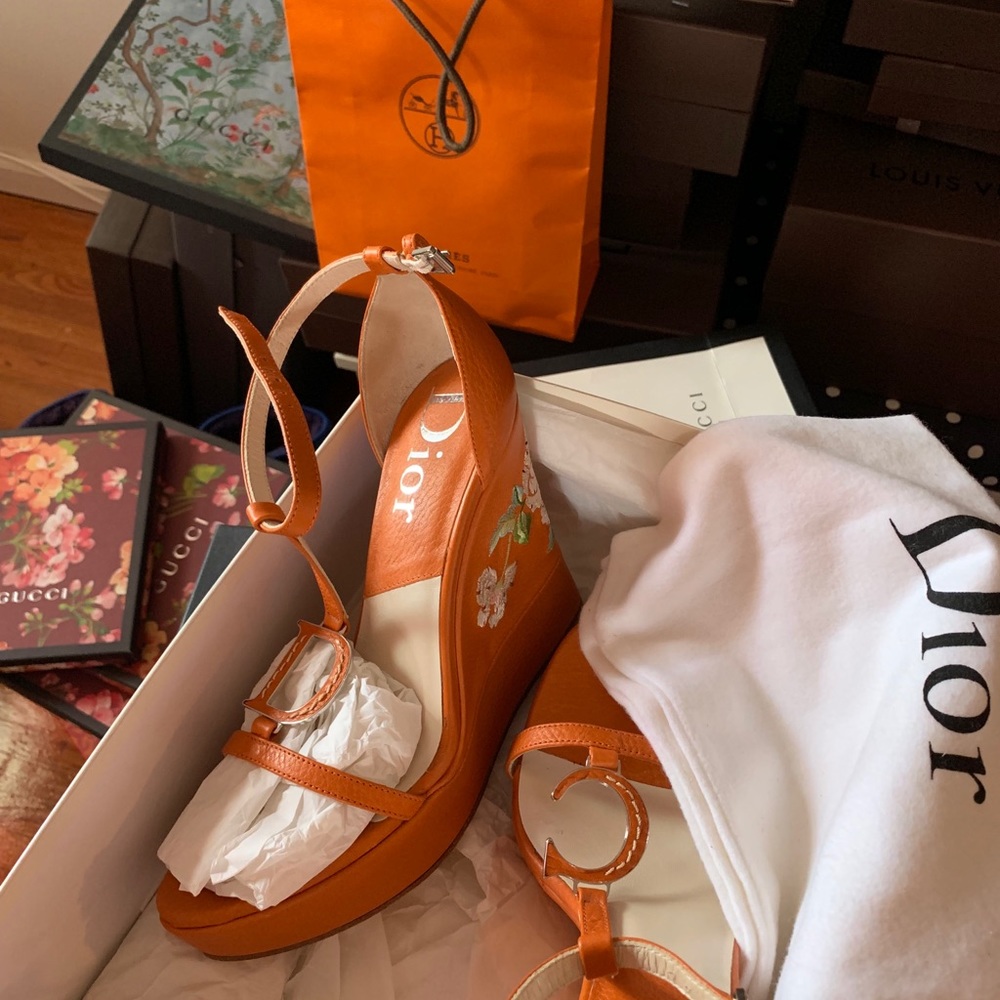 Dior Wedge Embroidered Sandals